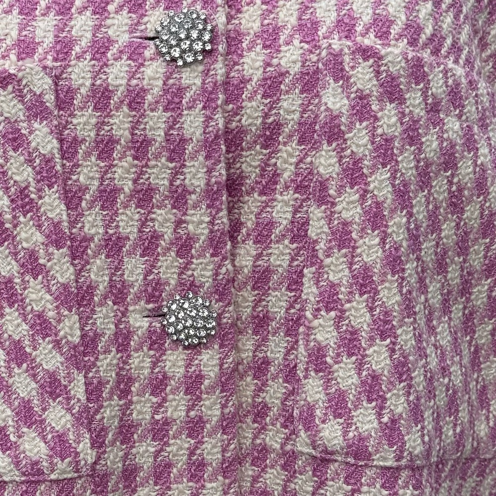 CeCe Pink Ivory Houndstooth Crystal Button Front Jacket NWT Size 1X - Picture 3 of 6